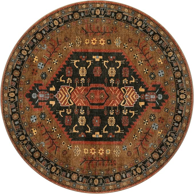 Ciicool 3ft Round Small Area Rug for Entryway,Circle Mat for Dining Room | Washable Soft Non-Slip Low-Pile Oriental Indoor Mat Boho Entry Carpet for Entryway Bedside Living Room Laundry Bathroom