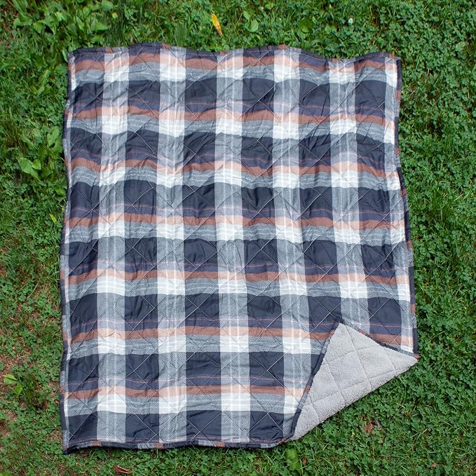 Cathay Home Coleman Indoor Outdoor Reversible Water Resistant and Sherpa Throw Blanket 50x60 Inch, Navy (CMTH107)