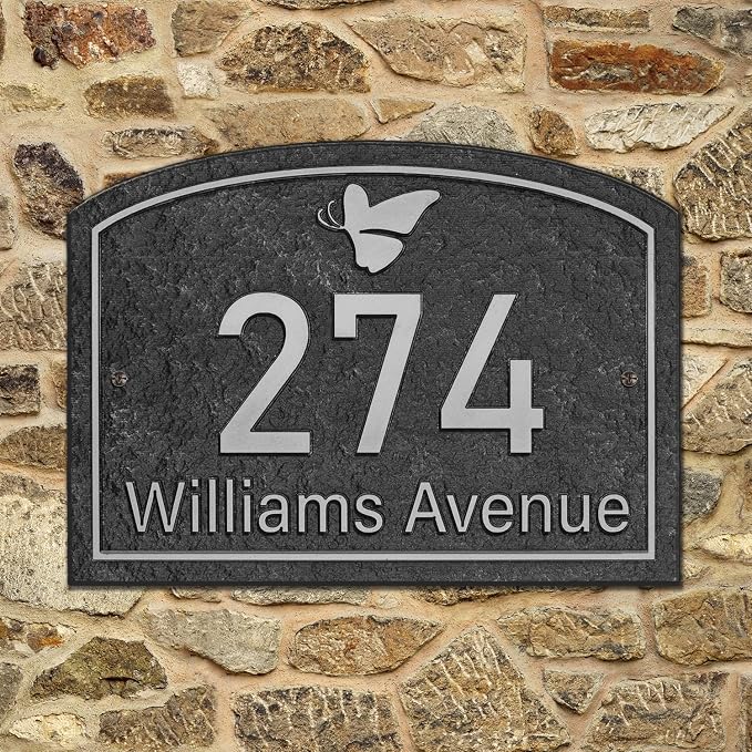 Handcrafted Address Plaque for Yard Outside House Sign, House Number Garden Wall Sign, 911 Visibility Signage, Any Font, 10 x 7 inches (Silver)