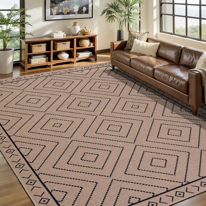 Tangsoo Easy Jute Rug 6x9 Washable Area Rugs for Living Room,Non Slip Ultra Thin Indoor Outdoor Carpet,Geometric Office Mat for Backyard Dining Room Patio Bedromm