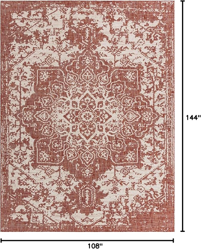 Unique Loom Outdoor Collection Area Rug - Dubai (9' x 12' Rectangle, Rust Red/ Ivory)