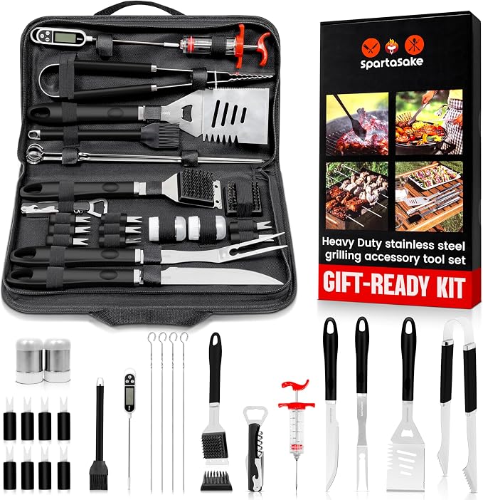 24PCS BBQ Grill Accessories Set, Premium Stainless Steel Grill Tools Kit with Portable Carry Bag, Heavy-Duty Barbecue Tool Set for Outdoor Grilling, Camping, Backyard BBQ, Smokers & Griddle.