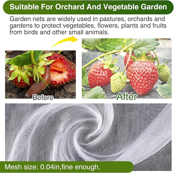 10 X 50FT Garden Mesh Netting Barrier,Fruit Tree Plant Netting for Vegetable Blueberry Bushes Plant Row Cover Screen Protection
