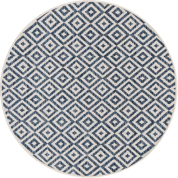Unique Loom Jill Zarin Outdoor Collection Area Rug - Costa Rica (4' 1" Round, Blue/ Ivory)
