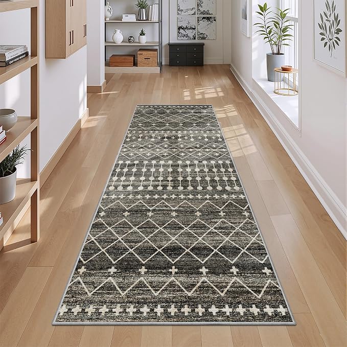 Miukiki Washable 2x6 Runner Rug Hallway Non Slip Kitchen Runner Black | Machine Washable Long Floor Runner for Hallway Entryway Laundry Room Living Room Bedroom, Stain Resistant Indoor Carpet 2'x6'
