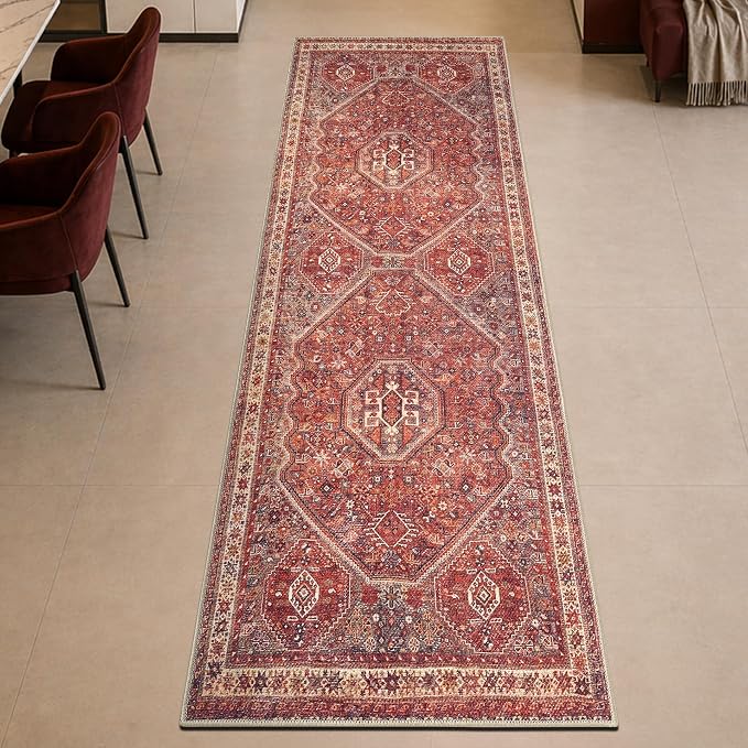 Keen Home Design Vintage Washable Runner Rug, Non-Slip Low Pile, 2x7 | Machine Washable Cotton Chenille, 0.25In Low Pile, Rubber Non-Slip Back; Kitchen, Hallway, Bathroom, Laundry Room