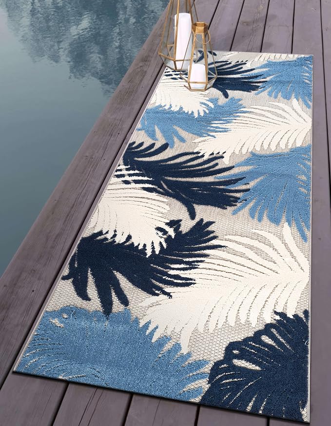 Rugshop Lucca Contemporary Floral Indoor/Outdoor 2' 7" X 10' Navy