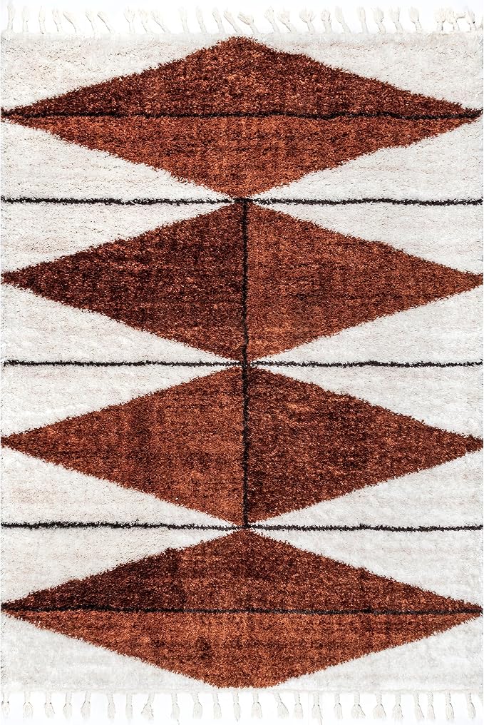 nuLOOM Kali Rust Diamond Power Loomed Area Rug, 9' x 12' | Nuloom Kali Diamond 9' x 12' Shag Area Rug for Living Room Bedroom Dining Room Nursery, Rust