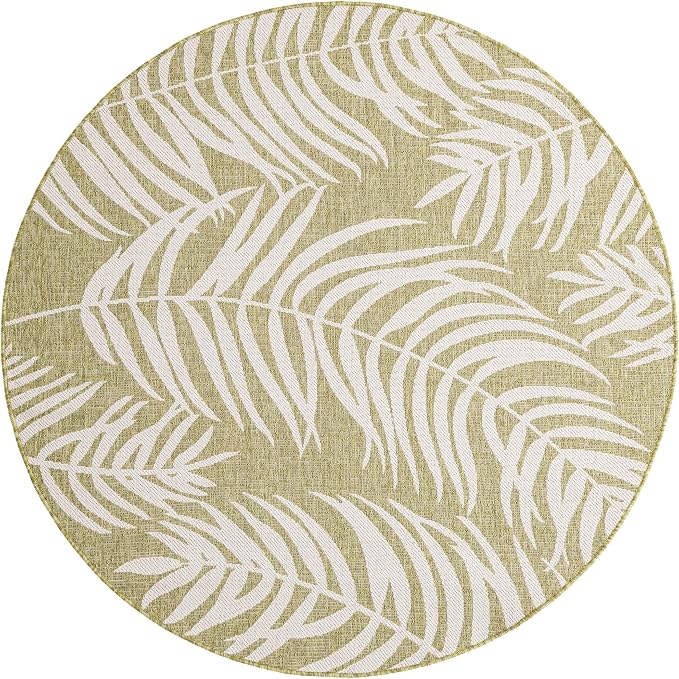 Unique Loom Outdoor Botanical Collection Area Rug - Palm (6' 1" Round Green/Ivory)