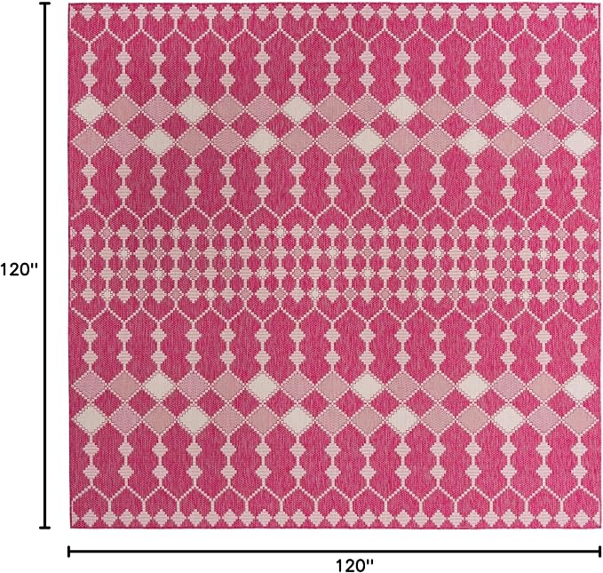 Unique Loom Outdoor Trellis Collection Area Rug - Traliccio (10' Square, Magenta/ Ivory)