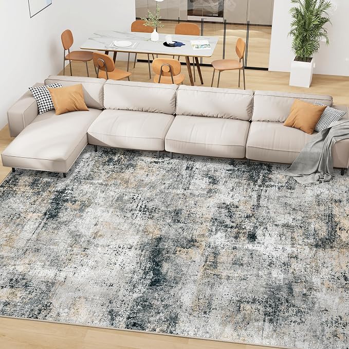 5x7 Area Rugs for Living Room Abstract Washable Black Grey Brown Rug | With Anti-Slip Backing，Non-Shedding，Stain-Resistant，Soft Modern Large Carpet for Bedroom Dining Room Farmhouse Nursery