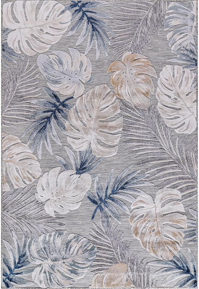 CAMILSON Indoor Outdoor Rug, Blue 7’10”x10’ Leaf Tropical Botanical Area Rugs for Indoor and Outdoor patios, Easy-Cleaning Non-Shedding Living Room, Garden and Kitchen Washable Outside Carpet (8x10)