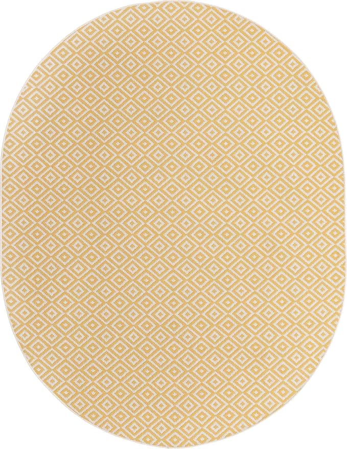 Unique Loom Outdoor Collection Area Rug - Costa Rica (7' 10" x 10' Oval, Yellow Ivory/ Ivory)