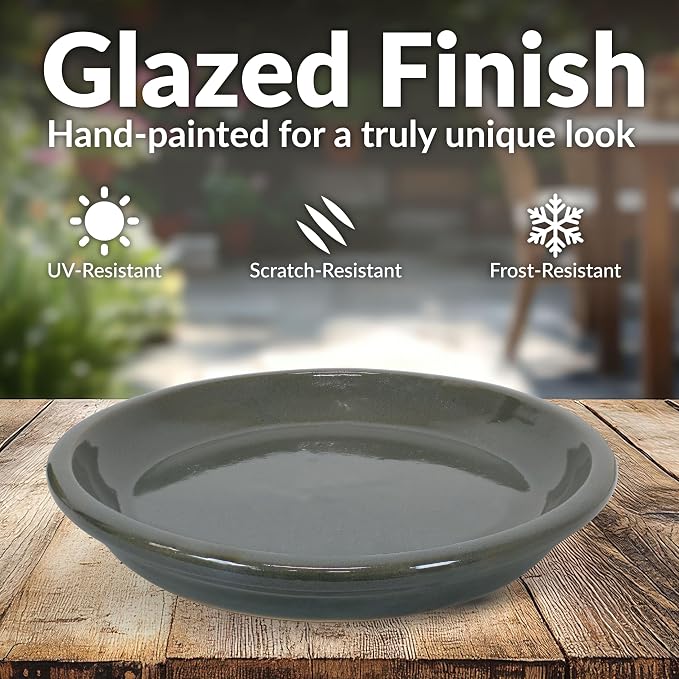 Sunnydaze 9-Inch Ceramic Plant Saucers - Plant Drip Trays for Outdoor Planter Flowerpot Drainage - Set of 4 - Gray