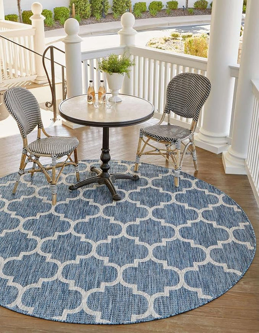 Unique Loom Outdoor Trellis Collection Area Rug - Trellis (Round 4' 0" x 4' 0", Navy Blue/ Ivory)