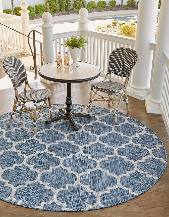 Unique Loom Outdoor Trellis Collection Area Rug (12' Round Navy Blue/Ivory)