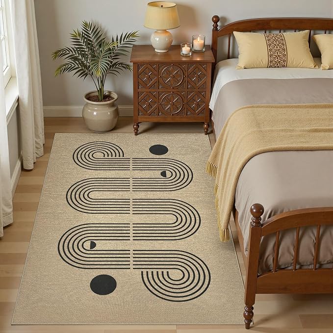 UERMEI 4x6 Outdoor Jute Area Rug Patio Neutral Washable Geometric Brown | Easy Non Slip Pet Friendly Indoor Farmhouse Carpet for Living Room Bedroom Dining Backyard