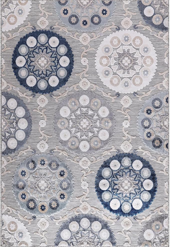 CAMILSON Indoor Outdoor Rug 6x9 Bohemian Medallion Floral Area Rugs for Indoor and Outdoor Patios Easy-Cleaning Non-Shedding Living Room Garden and Kitchen Washable Outside Carpet (6 x 9 / Blue)