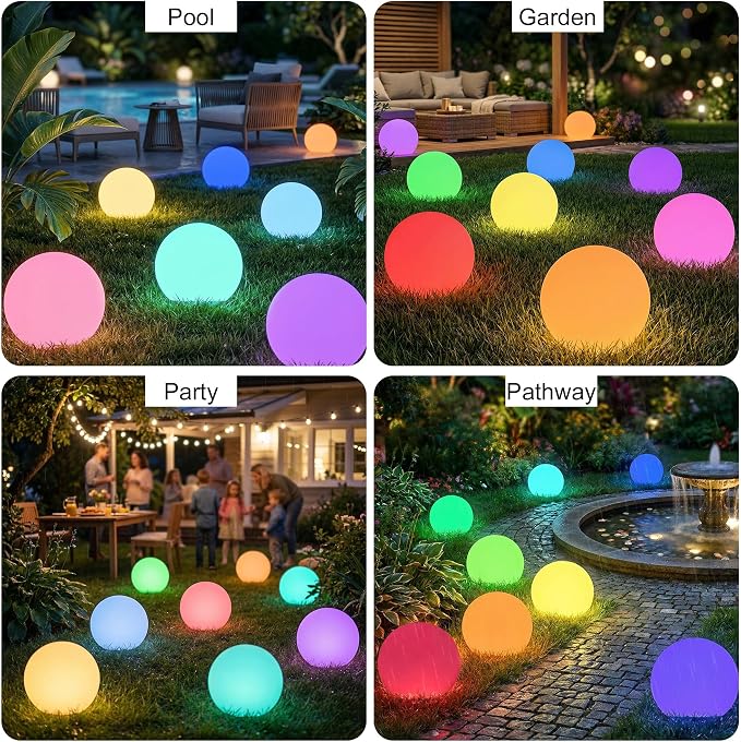 8 Inch Solar Globe Lights Outdoor Waterproof, LED Solar Ball Light Outdoor 16 RGB Colors 4 Modes with Remote Control, Solar Shpere Lamp Orb Light for Patio,Garden,Yard,Beach,Pathway