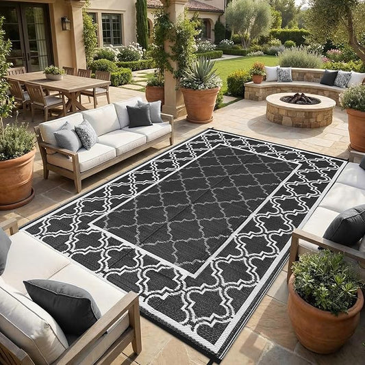 Garvee Reversible Outdoor Rug 5x8, Waterproof Outdoor Plastic Straw Rug with Interlacing Pattern, RV Mat for Picnics, Patio, Camping, Balcony, Deck, Backyard, Porch