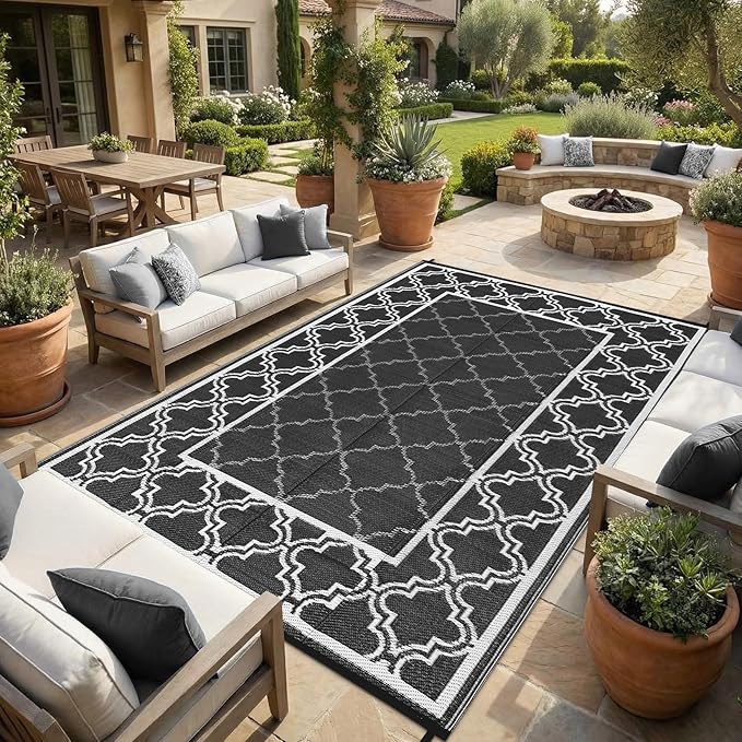 Garvee Reversible Outdoor Rug 8x10, Waterproof Outdoor Plastic Straw Rug with Interlacing Pattern, RV Mat for Picnics, Patio, Camping, Balcony, Deck, Backyard, Porch