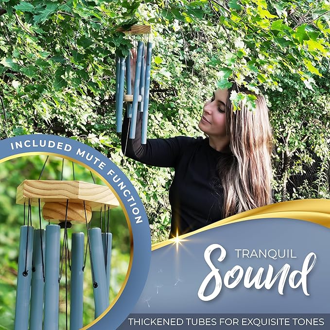 Ocean Blue Memorial Wind Chimes for Loss of Loved One - Beautifully Packaged, Tranquil Sounding Sympathy Wind Chimes for Outside - A Deeply Meaningful Sympathy Gift or as Memorial Gifts for Loss (32")