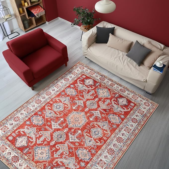 Keen Home Design Vintage Washable Area Rug, Non-Slip Low Pile, 4x6 | Machine Washable Cotton Chenille, 0.25In Low Pile, Rubber Non-Slip Back; Kitchen, Entryway, Bedroom, Dining Room