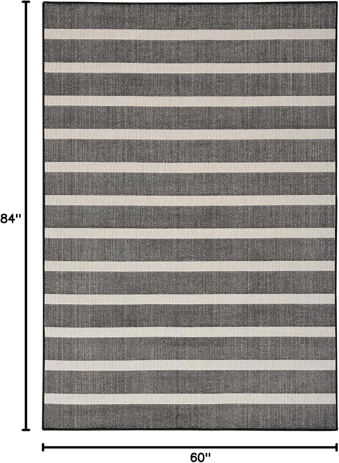 Nourison Home Positano Black Ivory 5' x 7' Area Rug - Easy Clean, Non Shedding, Bed Room, Living Room, Dining Room, Kitchen (5' x 7')