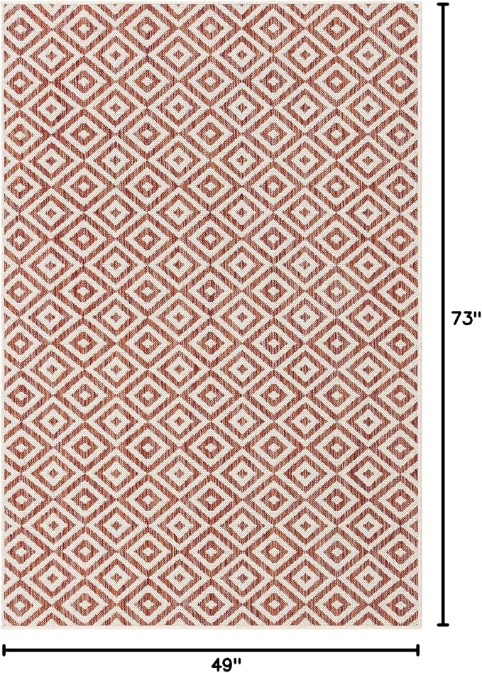 Unique Loom Jill Zarin Outdoor Collection Area Rug - Costa Rica (4' 1' x 6' 1' Rectangle, Rust Red/ Ivory)