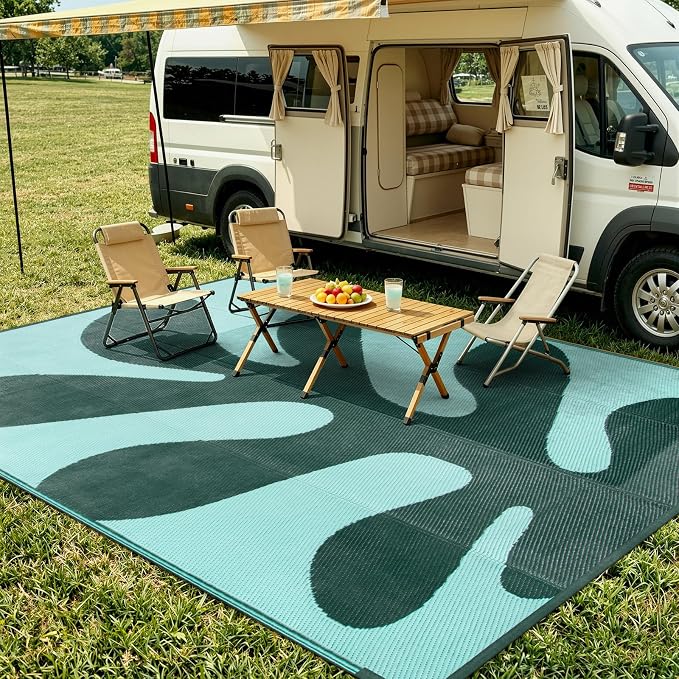 Lahome Plastic Coastal 6x9 Outdoor Rugs for Patios, Cartoon Coral Camping Rugs for Outside Your Rv, Stain Resistant Lightweight Carpet for Beach Picnic Deck, Green 6'x9'