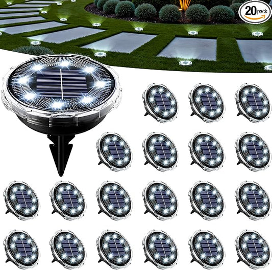 SOLPEX Solar Ground Lights 20 Pack, Solar Pathway Lights Outdoor Waterproof, Landscape Lighting for Garden, Walkway, Driveway, Yard, Deck, Patio, Swimming Pool (Cool White)