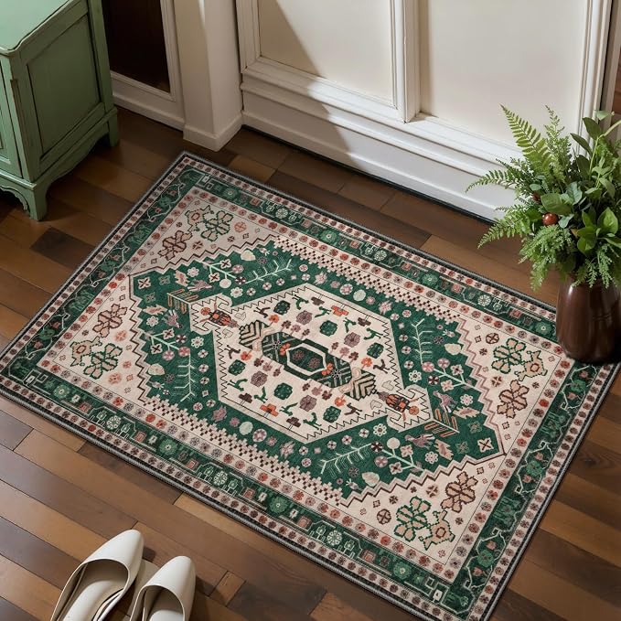 Ciicool 2x3ft Small Area Rug,Washable Boho Thin Mat for Entryway Kitchen | Oriental Non-Slip Low-Pile Indoor Carpet Soft Entry Rugs for Entrance Bedroom Kitchen Bathroom Foyer Decor