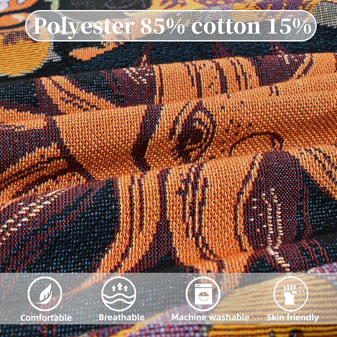 Boho Throw Blanket Reversible Cotton Bohemian Tapestry Hippie Room Decor Outdoor Blanket Double Sided (Boho Sun Black 50"x60")