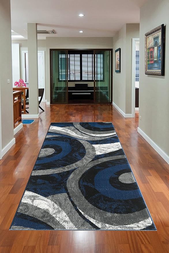 Yafa Home Fashion Modern Contemporary Swirls Design Area Rug, Luxurious, Elegant, and Fashionable Area Rug (Navy, 2 ft X 7 ft)