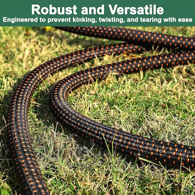 30FT Flexible Garden Hose & 10Modes Nozzle,Lightweight Water Hose,Kink-Free,All-Weather 3/4 in. Hose for RV,Boat,Car Wash,Garden,Yard,Camper,Outdoor None Expanding (Orange-Black, 30 Feet)