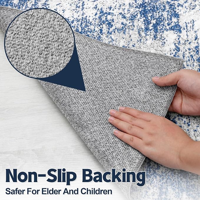 Tosuoka 2'6''x8' Area Rugs for Living Room Abstract Washable Gray Blue Rug | With Anti-Slip Backing，Non-Shedding，Stain-Resistant，Soft Modern Large Carpet for Bedroom Dining Room Farmhouse Nursery
