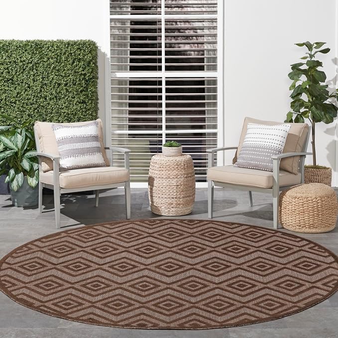 Nourison Home Versatile Brown 8' x Round Area Rug - Easy Clean, Non Shedding, Bed Room, Living Room, Dining Room, Kitchen (8' x Round)