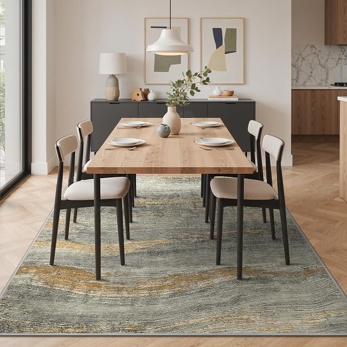 BEIMO 9x12 Washable Area Rug for Living Room, Wave Abstract Bronze Gray | Soft Machine Washable Modern Rug,Streaks Pattern Non Slip Indoor Carpet for Dining Room Playroom Bedroom Office