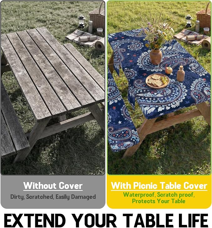 Picnic Table Cover with Bench Covers Tablecloth Table Cloth Camping Gifts for 30th 40th 50th 55th 60th 70th 80th 45th 65th 75th 40 50 55 60 65 70 Year Old Camper RV Owner Camping Lovers Men Women