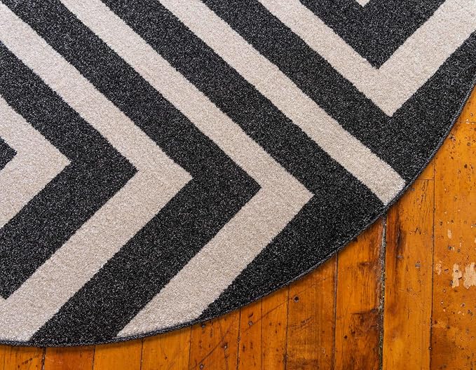 Unique Loom Athens Collection Classic Geometric Modern Border Design Area Rug (6' 0 x 6' 0 Round, Black/ Beige)