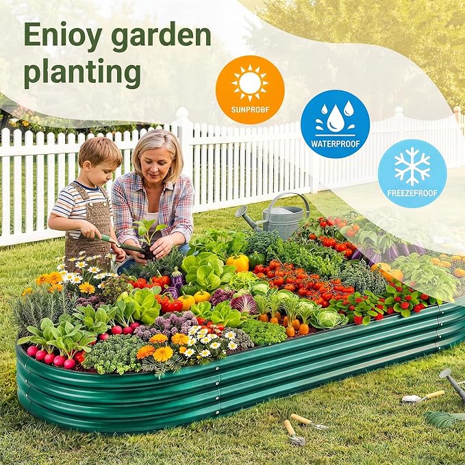 Land Guard 2Pcs 8ft Galvanized Steel Raised Garden Bed, 8 x 4 x 1 ft Large Metal Raised Planter Beds, Raised Garden Bed for Vegetables, Green