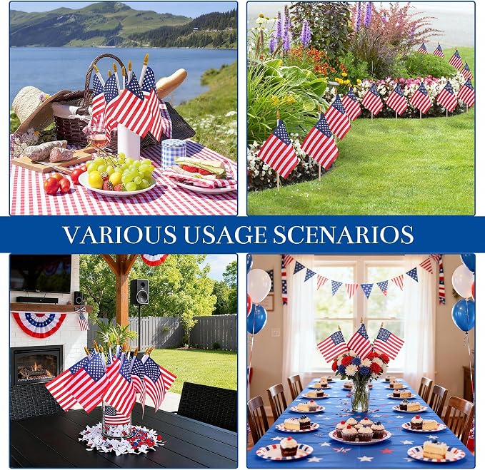 HOOSUN 12 Pcs Small American Flags On Stick,4th of July Decorations Outdoor Mini USA Flag 12''x8'',American Flags for Outside,Fourth of July Flag Patriotic Decor for Yard Lawn,Memorial Day Decorations
