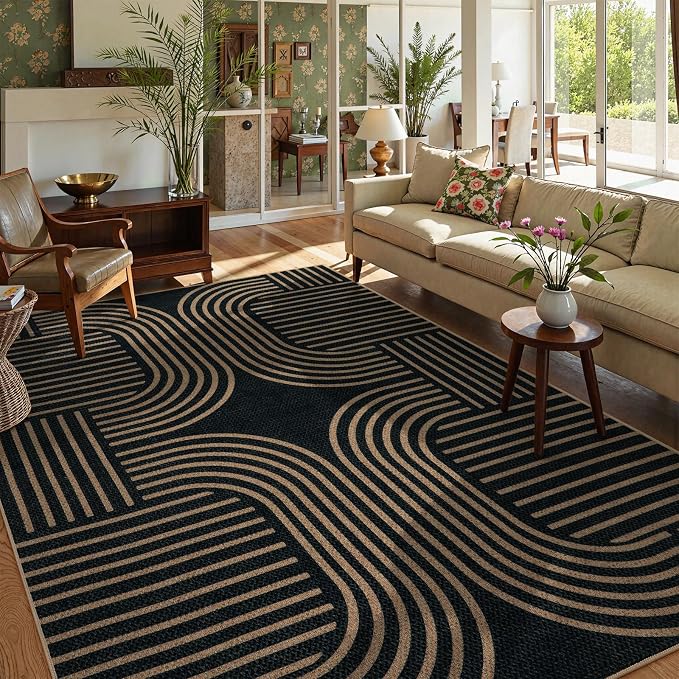 Lahome Enfys Modern Geometric Easy Jute Rug, 6x9 Area Rugs for Living Room Outdoor Patio Washable Indoor Outdoor Carpet, Farmhouse Large Non Slip Carpet for Bedroom Backyard Dining Room