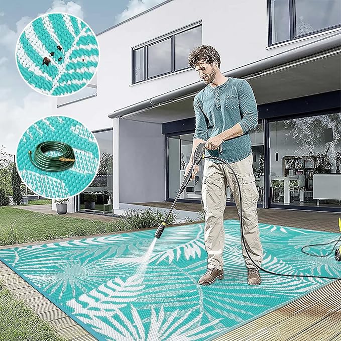 Outdoor Rugs 9x12 for Patios Clearance Large Outdoor Rug, Outdoor Plastic Straw Rug RV Camping Rug Large Outdoor Mat for RV, Patio, Backyard, Deck, Picnic, Beach, Trailer, Camping