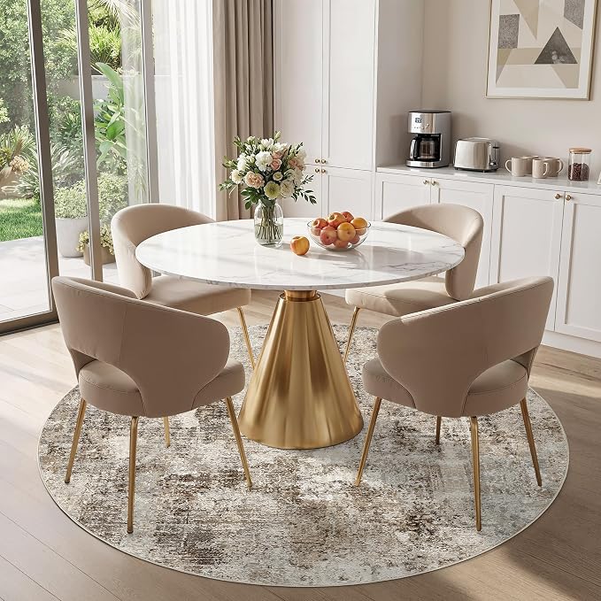 6Ft Round Area Rug Washable Abstract Rugs for Living Room Dark Brown | for Bedroom, Dining Room, Office, Nursery, Soft Neutral, Low Pile Non-Slip, Kid Pet Friendly, Large Indoor Carpet, Home Decor