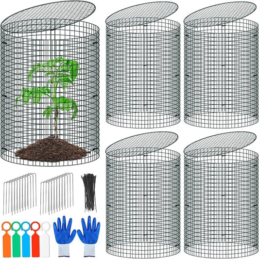 5 Pack Wire Plant Protector with Cover, 16"x12" Detachable Metal Plant Protectors Mesh, Garden Plant Protectors for Shrubs Flowers Vegetables to Keep Rabbit & Chicken Animals Out