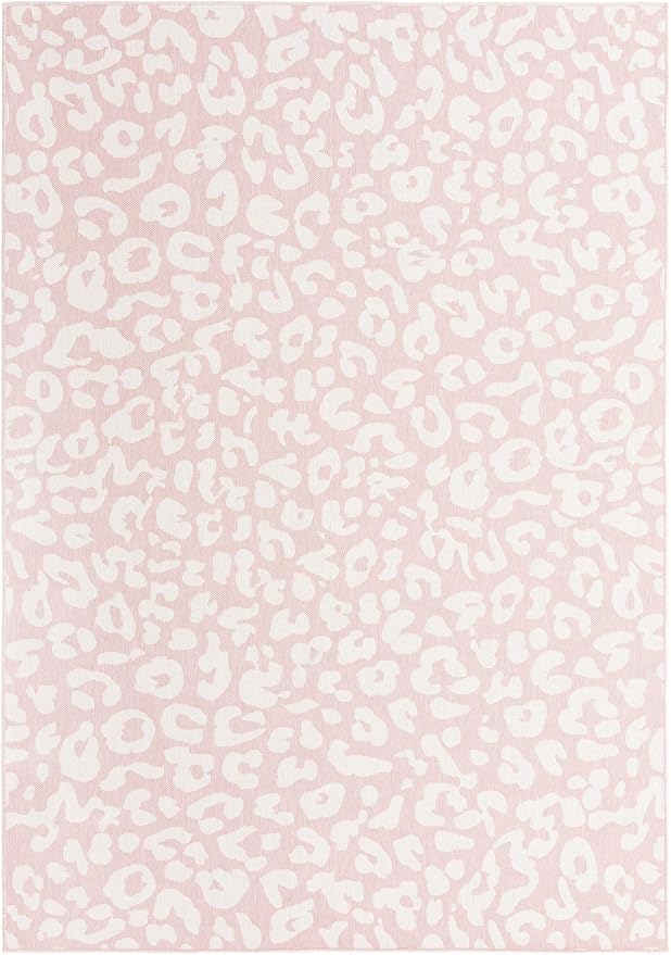 Unique Loom Outdoor Safari Collection Area Rug - Leopard (7' 10" x 11' Rectangle, Pink Ivory/ Ivory)