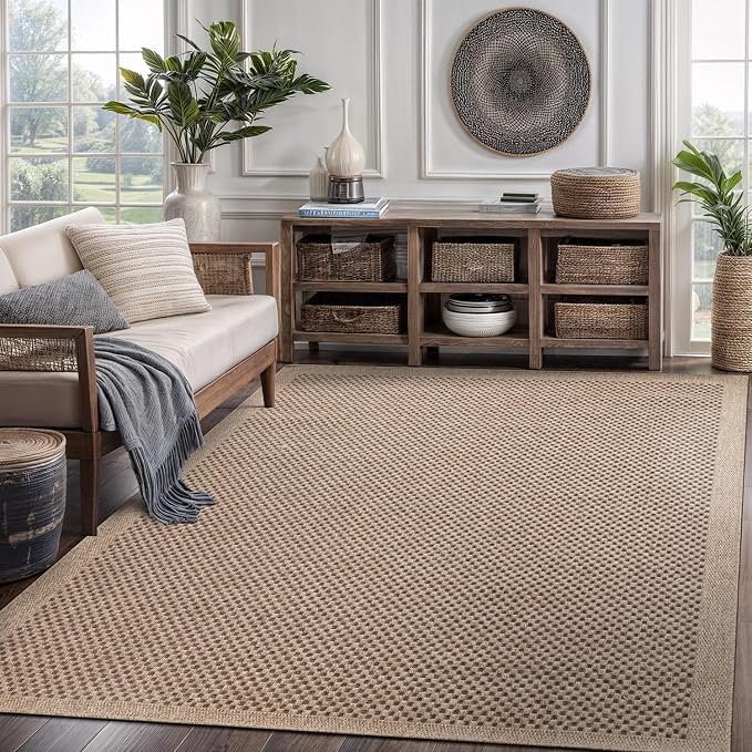 CAMILSON Easy Jute Rug 5x7, Indoor Outdoor Natural Color Fiber Area Rugs for Living Room Patio and Kitchen Rug, Sisal Boho Woven Design, Easy-Cleaning, Washable Outside Carpet Alfombras para(5 x 7)