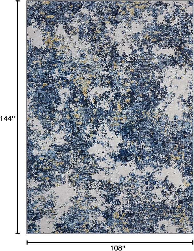 Area Rug 9x12 Living Room: Large Washable Rug with Anti-Slip Backing Non-Shedding Stain-Resistant Soft Abstract Carpet for Bedroom Dining Room Nursery Home Office (Blue/Multi) | With Anti-Slip Backing，Non-Shedding，Stain-Resistant，Soft Modern Large Carp...