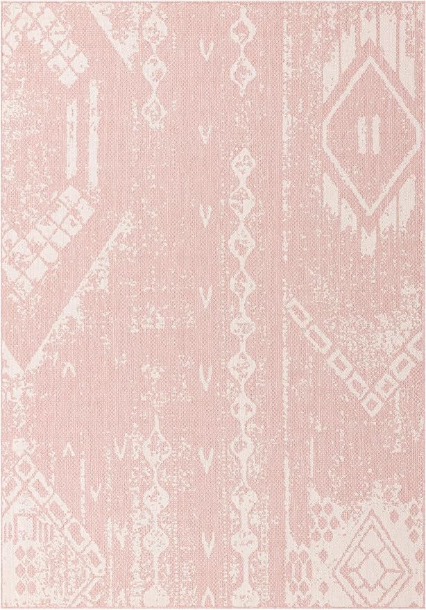 Unique Loom Outdoor Bohemian Collection Area Rug - Anthro (7' 1" x 10' Rectangle, Pink/ Ivory)